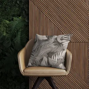 Grey Brown Tropical Leaves Outdoor Cushion 45cm x 45cm