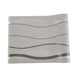 Silver Grey Non Woven Patterned Wallpaper Wavy Striped Wallpaper Roll 5m²