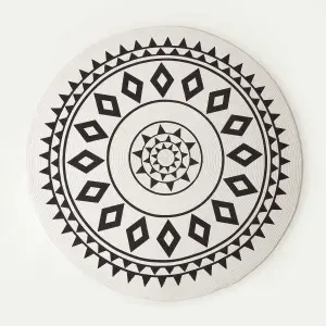 Homescapes Lia White & Black Mandala Handoven Cotton Rug, 120 cm Round