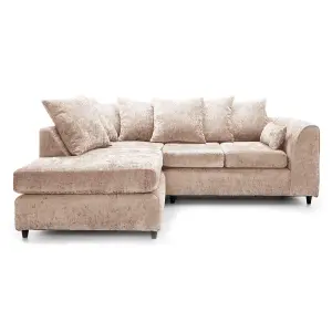 Monaco Chenille Fabric 3 to 4 Seater L Shaped Corner Sofa  Beige Left Hand Facing