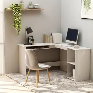 Berkfield L-Shaped Corner Desk High Gloss White 120x140x75 cm Engineered Wood