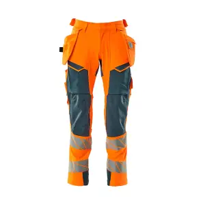 Mascot Accelerate Safe Trousers with Holster Pockets - Hi-Vis Orange/Dark Petroleum   (38.5) (Leg Length - Long)