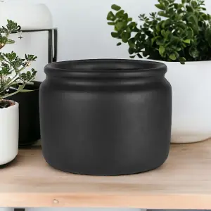 Moda Large Ceramic Black Jar Plant Pot. H15 x W19cm