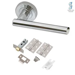 5 Set's Door Handle Pack Internal C/w Latch Hinges T-Bar Lever on Rose Furniture Polished Chrome Finish