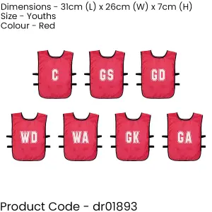 7 PACK - Youth 10-14 Years Netball Training Bibs Set - RED - Lightweight Vest