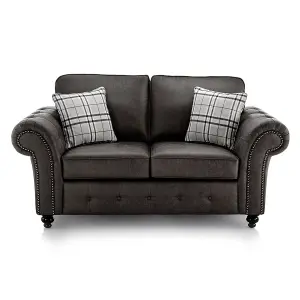 Oakland 2 Seater Large Chesterfield Style Leatherair Charcoal Grey