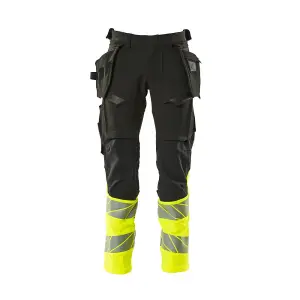 Mascot Accelerate Safe Trousers with Holster Pockets - Black/Hi-Vis Yellow   (34.5) (Leg Length - Long)