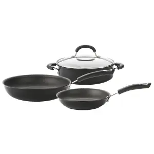 Circulon Total Black Round Aluminium Dishwasher Safe Non-Stick Skillet and Shallow Casserole Dish Set Pack of 3