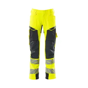 Mascot Accelerate Safe Trousers with Kneepad Pockets - Hi-Vis Yellow/Dark Navy   (46.5) (Leg Length - Regular)