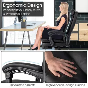 Costway Office Desk Chair Ergonomic Padded Reclining Chair W/Retractable Footrest