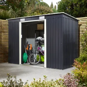 Rowlinson Trentvale 8x4 Metal Pent Shed Dark Grey with Foundation Kit