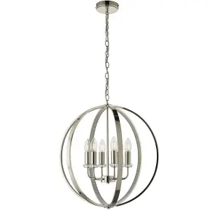 Hanging Ceiling Pendant Light Bright Nickel Globe Shade 6 Bulb Orb Loop Lamp