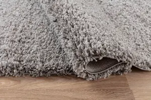 Serdim Rugs Plain Living Room Shaggy Area Rugs Grey 200x290 cm