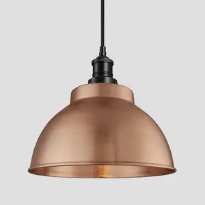 Industville Brooklyn Dome Pendant, 13 Inch, Copper, Black Holder