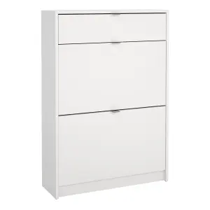 Shoes Shoe Cabinet 2 Flip Down Doors + 1 Drawer in White