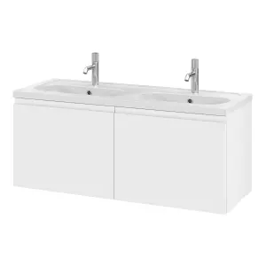 GoodHome Levanna Wide Matt White Wall-mounted Bathroom Cabinet (H) 480mm (W) 1200mm