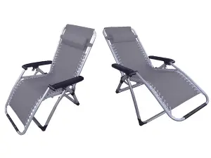 Zero Gravity Reclining Garden Chairs x2 (Folding Sun Lounger Patio Furniture)