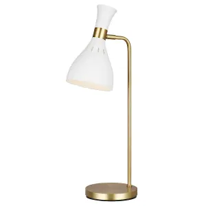 Elstead Joan 1 Light Table Lamp, Matt White, Matt White , Burnished Brass, E27