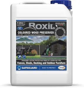 Roxil Wood Stain Preserver (5L Charcoal) - 5 Year Protection for Indoor & Outdoor Wood. No VOCs, Fast-Drying. 25 m Coverage