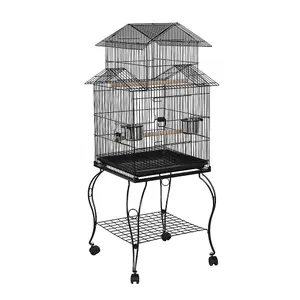 Yaheetech Black Triple Roof Rolling Bird Cage Metal Parrot Cage with Detachable Stand