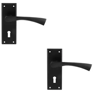 2 PACK - PAIR Angular Lever on Lock Backplate Door Handle 150 x 50mm Matt Black