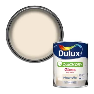 Dulux Quick dry Magnolia Gloss Metal & wood paint, 750ml