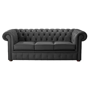 Chesterfield 3 Seater Shelly Steel Leather Sofa Bespoke In Classic Style