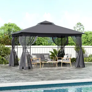 Dark Grey Rectangle Garden Gazebo Shade  UV Resistant Pergola 280cm H