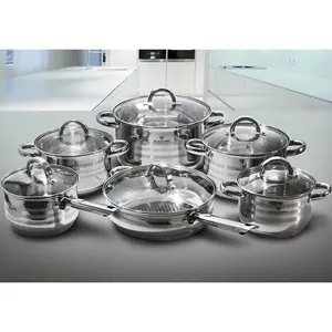 URBNLIVING Height 14.5cm Blaumann Gourmet 12Pc Cookware Set Stainless Steel Non Stick Pots Pans Induction