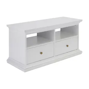 Paris White TV stand with 2 shelves, (H)50.7cm x (W)102cm x (D)41.6cm