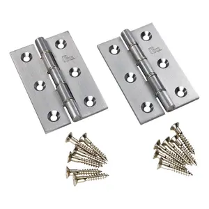 7.6cm H x 5cm W Butt Bearing Pair Door Hinges Satin Chrome