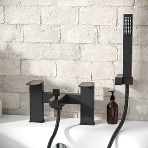 Nes Home Kento Mono Basin Mixer, Bath Mixer, Handset & Waste Matte Black