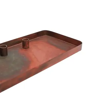 Copper Rectangle Centrepiece Metal with Magnetic Candle Holders H2.5Cm W60cm D20Cm