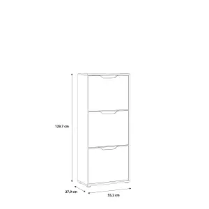 FURNICOMP Ella 3 Drawer Small White Gloss and Oak Shoe Cabinet