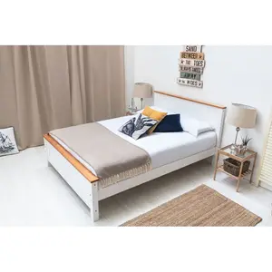 Aubrey Solid Wood Low Profile Bed Frame with Mattress White / 19cm King Memory Foam / Kingsize (5')