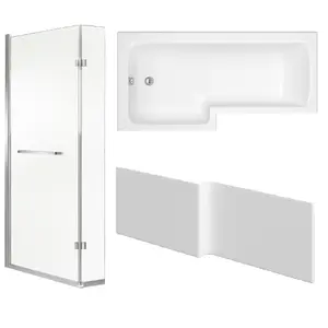 Cooke & Lewis Solarna White L-shaped Left-handed Shower Bath, panel & screen set (L)1700mm