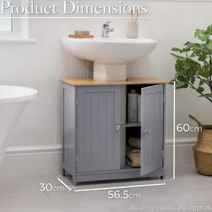 Bathroom Under Sink Cabinet Grey Bamboo Wooden Storage Cupboard Unit Christow