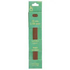 BAMB DE KP 15CMX2.50 - Knitting Pins: Double-Ended: Set of Five: Bamboo: 15cm x 2.50mm - Pony