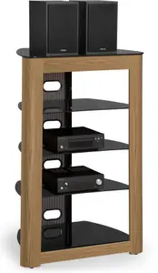 Centurion Supports Zinnia Black with Oak Fascia 5-Shelf Flat Screen TV, Hi-Fi, AV Rack, Media Stand, Entertainment Unit