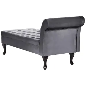 Right Hand Velvet Chaise Lounge with Storage Dark Grey PESSAC