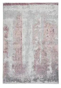 Ivory/Rose Modern Easy to Clean Abstract Rug For Dining Room-60 X 230cm (Runner)