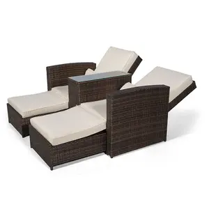 Giardino Nevada Double Reclining Rattan Sun Loungers Set - Brown