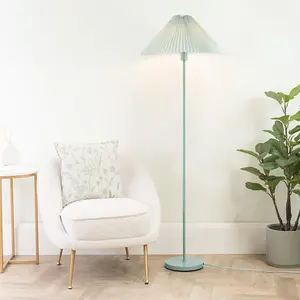 ValueLights Akira Blue Metal Floor Lamp with Pleated Lampshade - LED Bulb Included