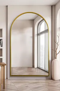 MirrorOutlet Arcus - Gold Framed Arched Leaner Full Length Wall Mirror 75" X 47" (190CM X 120CM)