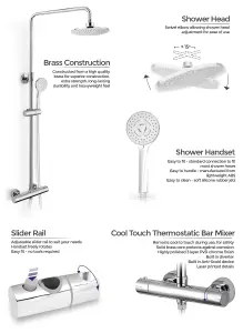 Nes Home Volvic Exposed Mixer Shower Cool Touch Thermostatic Bar with Riser Rail