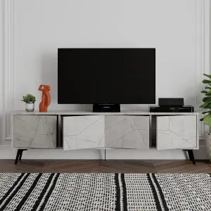 Decortie Dune Modern TV Unit Multimedia Centre with Storage Stylish TV Cabinet 65" TVs Gold Marble Effect 180cm