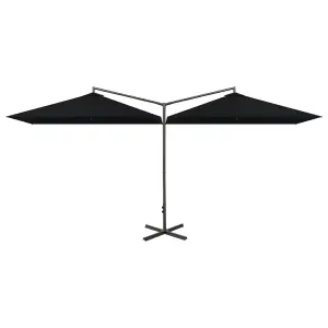 Berkfield Double Parasol with Steel Pole Black 600x300 cm