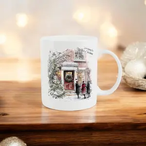 Purely Home White Christmas Mug - Festive Carol Singers Xmas Gift Mug - Bone China Cup