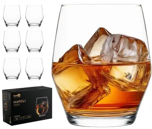 Homiu Whiskey Tumbler Glass 370ml - Pack of 6 - Dishwasher Safe - Napoli Collection