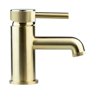 Brushed Brass Basin Tap Peg Lever Knurled Design Handle Luxury